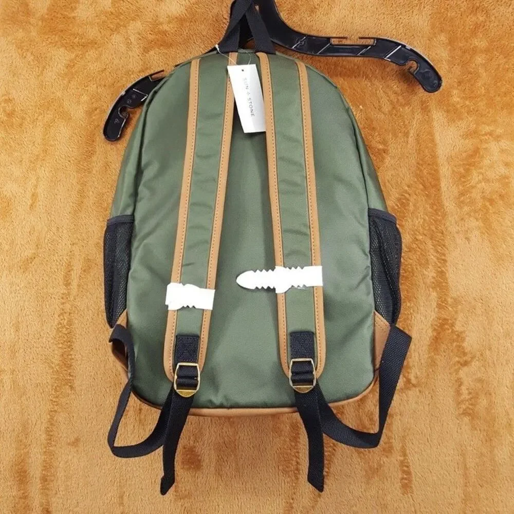 SUN + STONE Dark Green Backpack Canvas School Laptop Bookbag RILEY